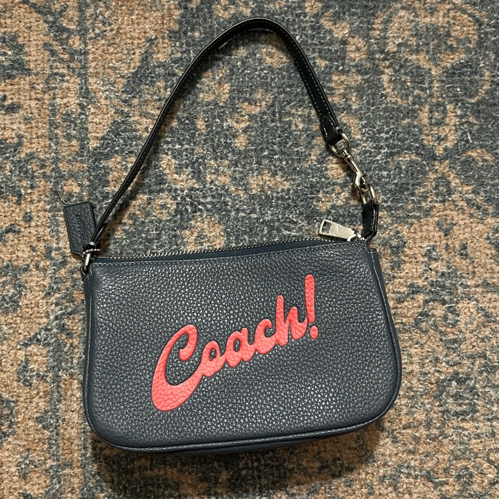 Rare Coach Navy Mini Leather Purse with Red Script Logo